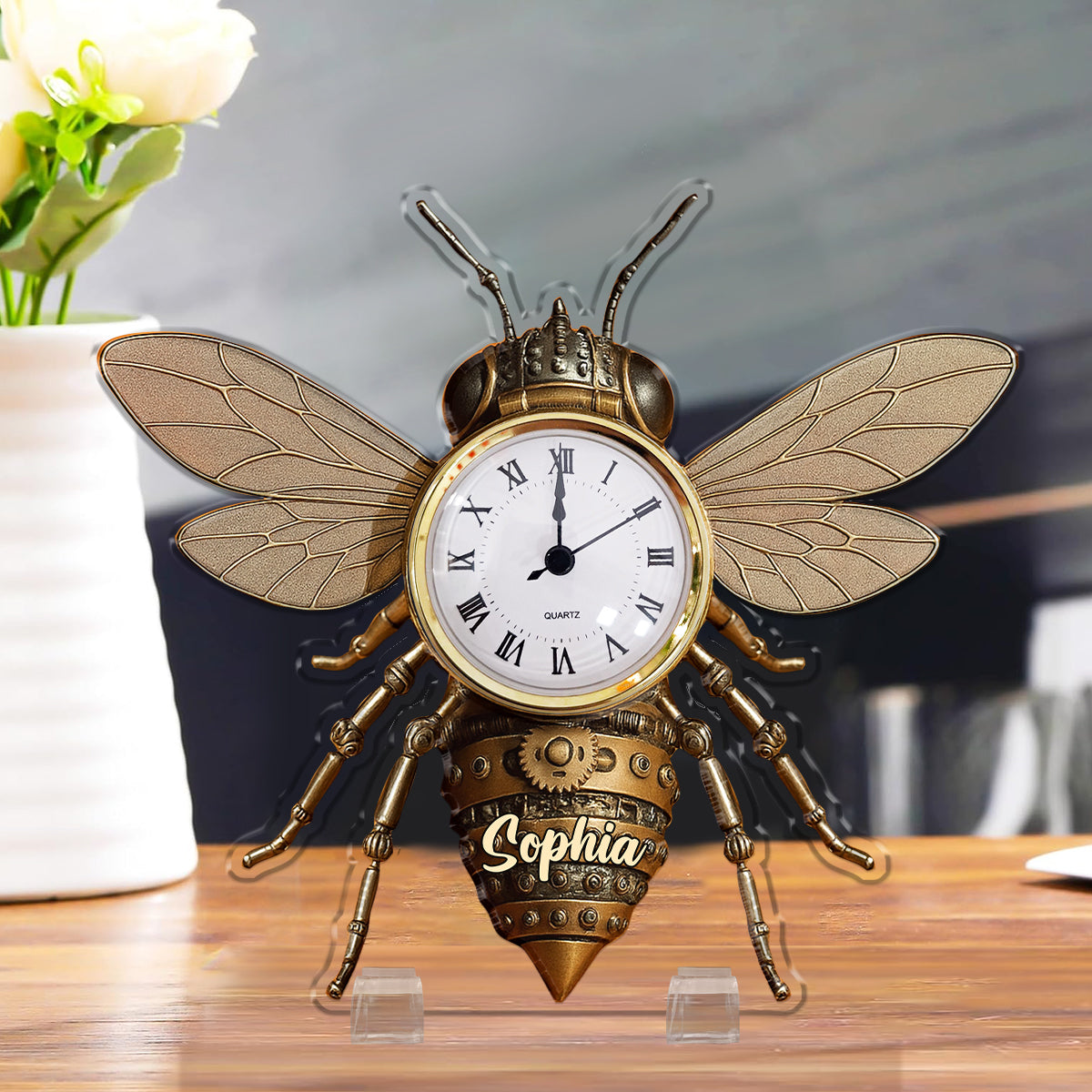 Bienenliebhaber – Personalisierte Acryl-Uhrenplakette mit Bienenmotiv
