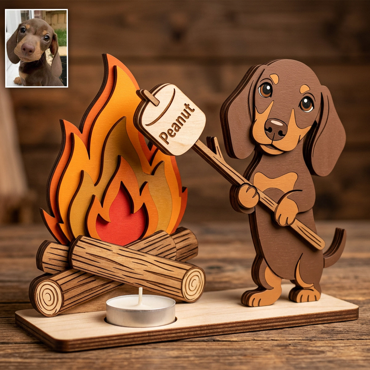 Lustiger Lagerfeuer-Hund, Kerzenständer - Personalisierter Hund 2-lagig Groß Stehend