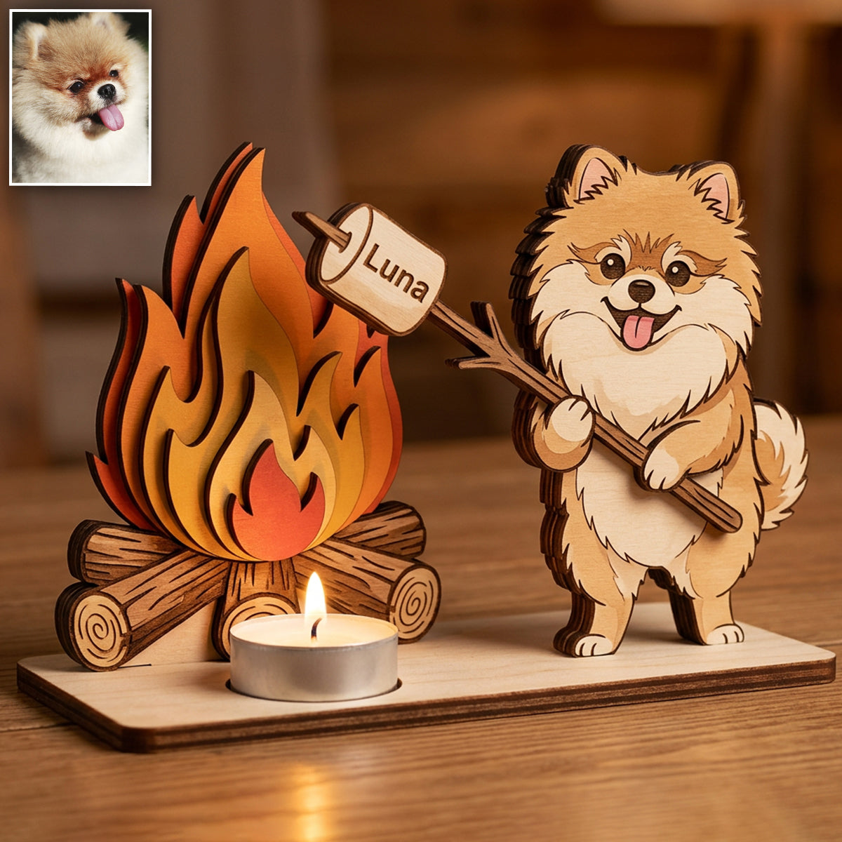 Lustiger Lagerfeuer-Hund, Kerzenständer - Personalisierter Hund 2-lagig Groß Stehend