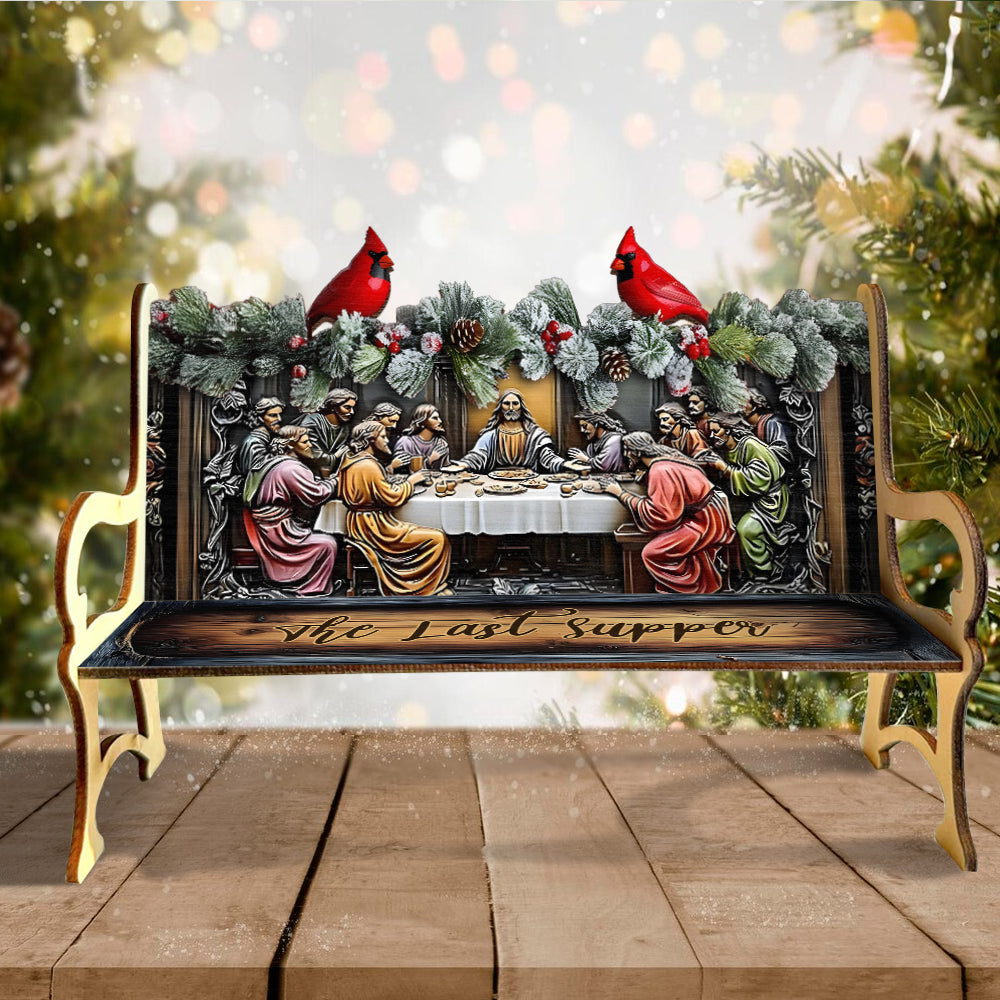 La Cène - Banc en bois chrétien personnalisé