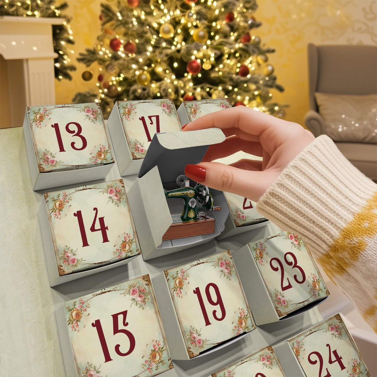 Nähbegeisterung – Personalisierter Näh-Adventskalender zum Falten mit Ornamenten