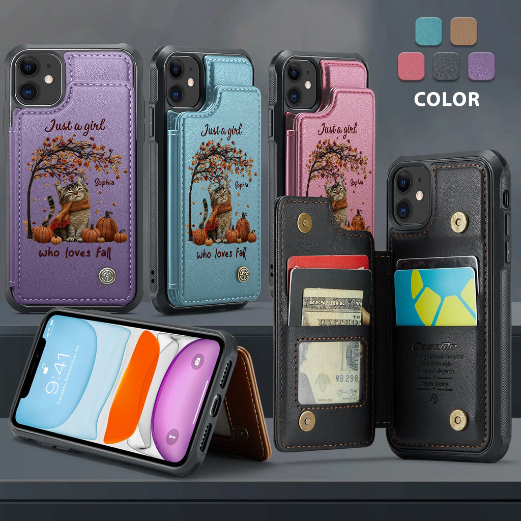 Just a Girl Who Loves Fall - Personalized Cat Wallet Phone Case