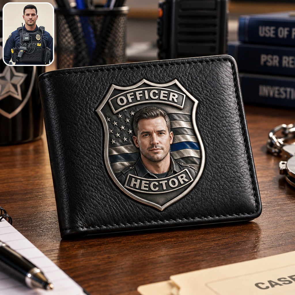 Fier Policier - Portefeuille en Cuir Personnalisé pour Policier