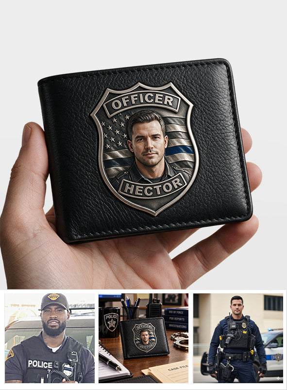 Fier Policier - Portefeuille en Cuir Personnalisé pour Policier