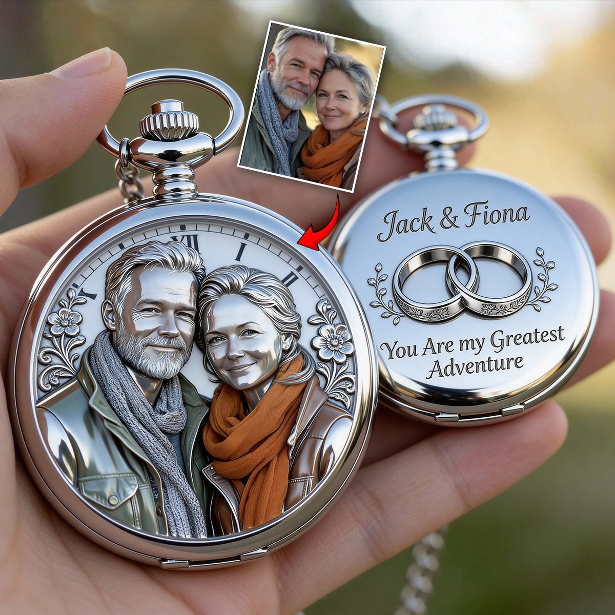 Ich gehöre dir – Keine Rückgabe oder Rückerstattung – Personalisierte Taschenuhr für Paare