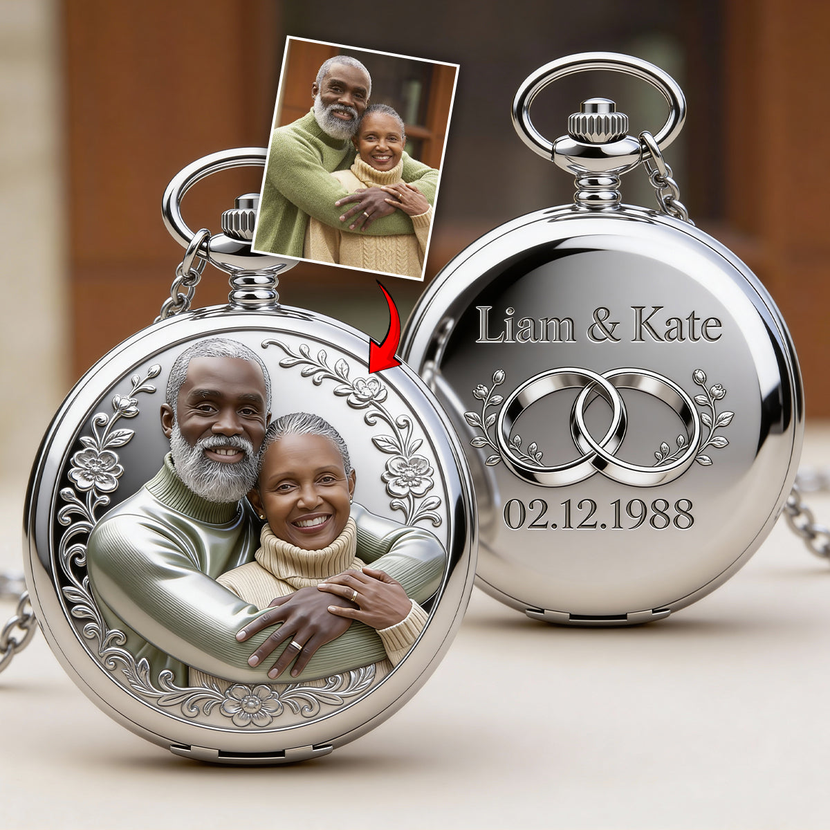 Ich gehöre dir – Keine Rückgabe oder Rückerstattung – Personalisierte Taschenuhr für Paare