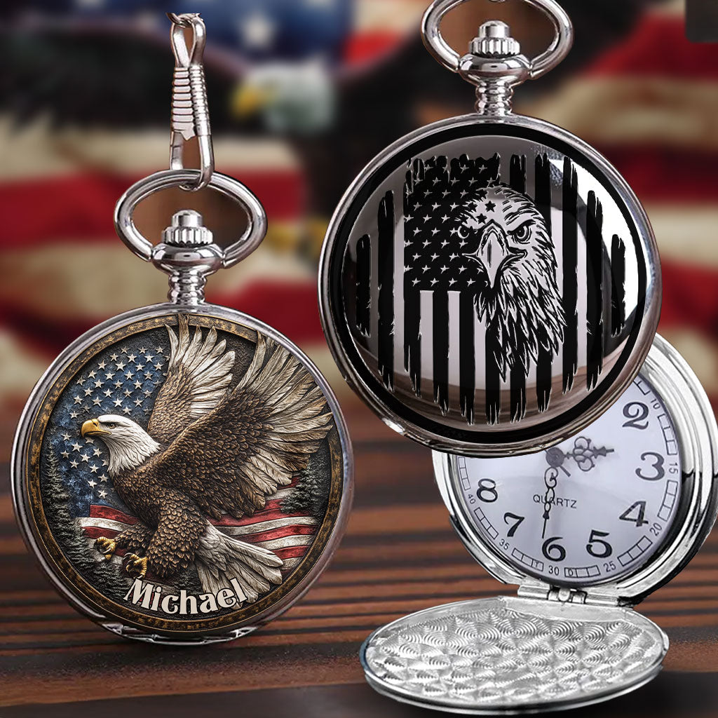 Eine Nation unter Gott – Personalisierte Taschenuhr mit Weißkopfseeadler
