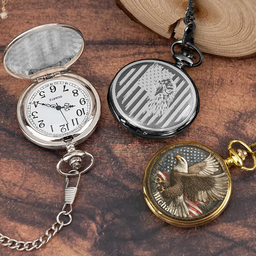Eine Nation unter Gott – Personalisierte Taschenuhr mit Weißkopfseeadler