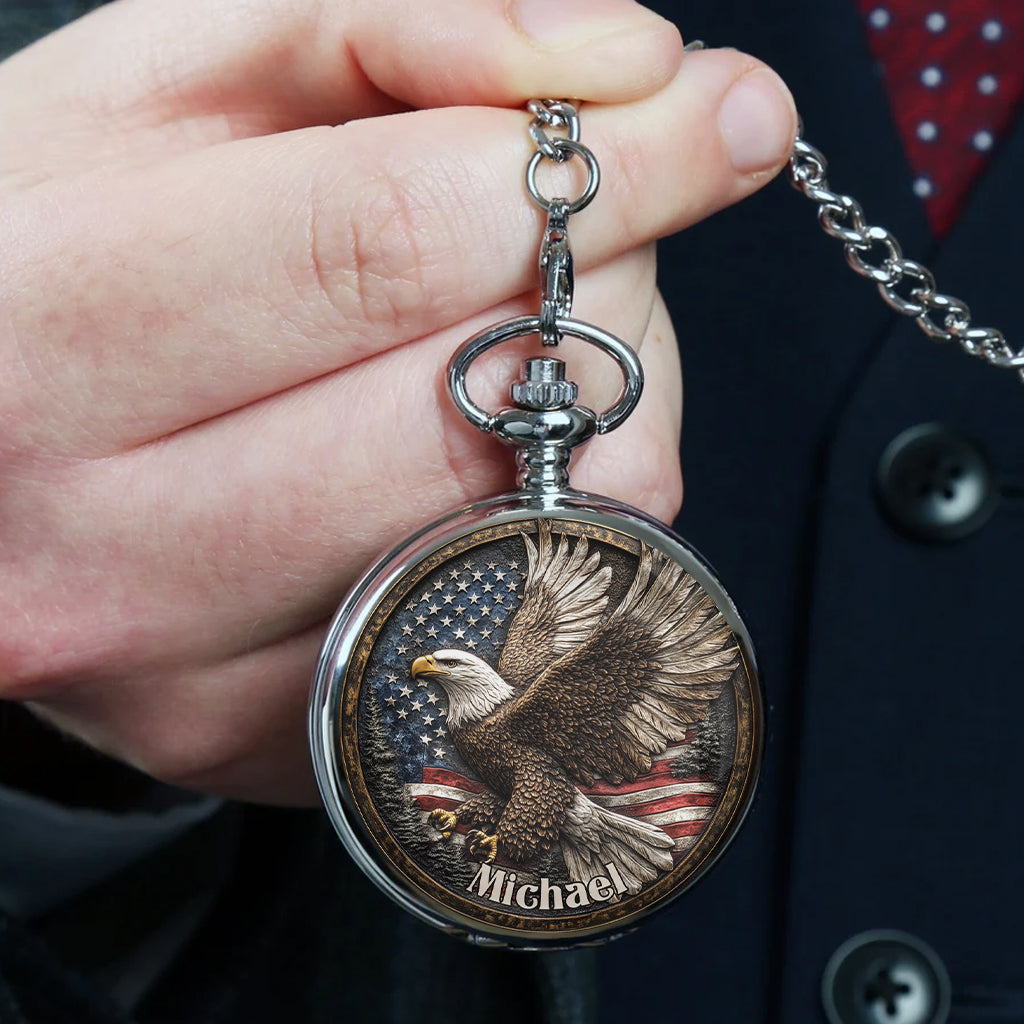 Eine Nation unter Gott – Personalisierte Taschenuhr mit Weißkopfseeadler