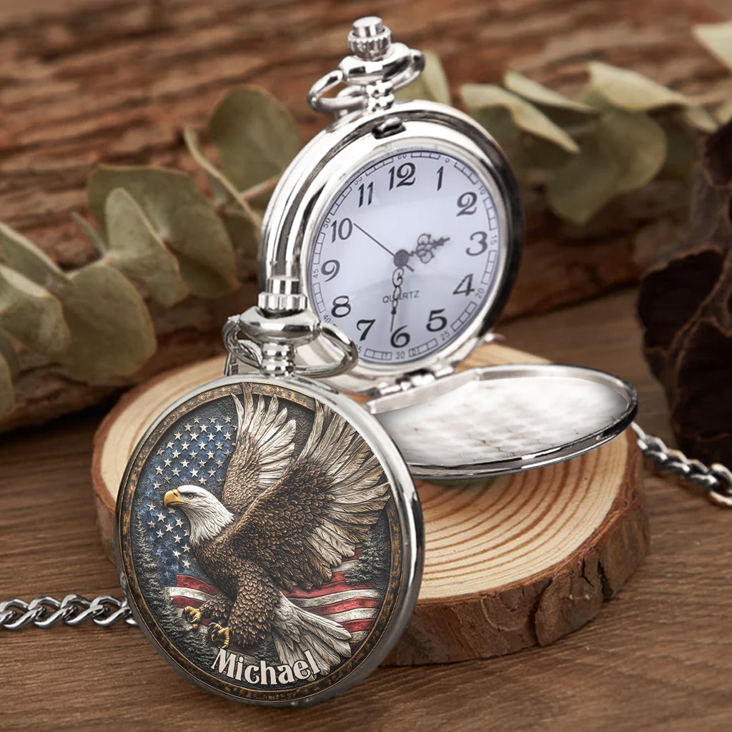 Eine Nation unter Gott – Personalisierte Taschenuhr mit Weißkopfseeadler