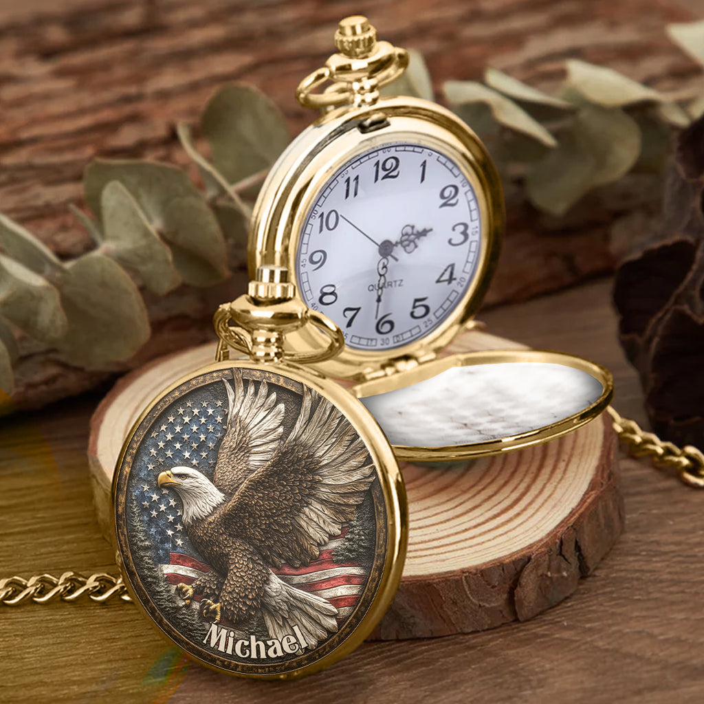 Eine Nation unter Gott – Personalisierte Taschenuhr mit Weißkopfseeadler