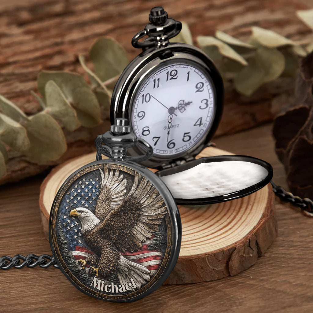 Eine Nation unter Gott – Personalisierte Taschenuhr mit Weißkopfseeadler