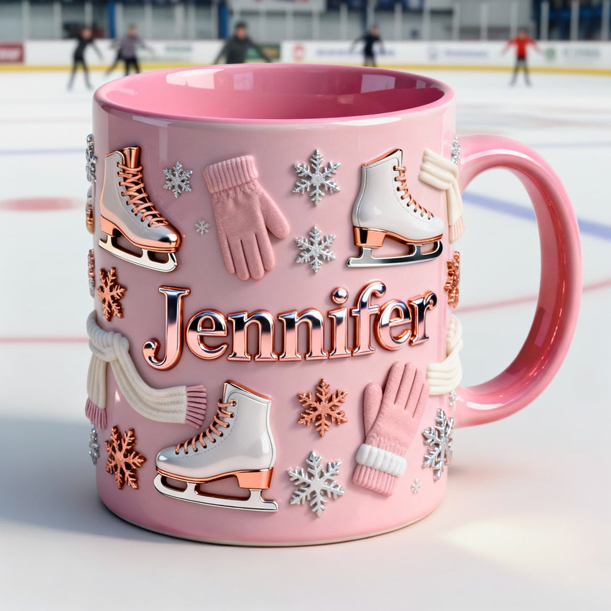 Eislaufen macht mich glücklich – Personalisierte Tasse und Untersetzer mit Eislaufmotiv