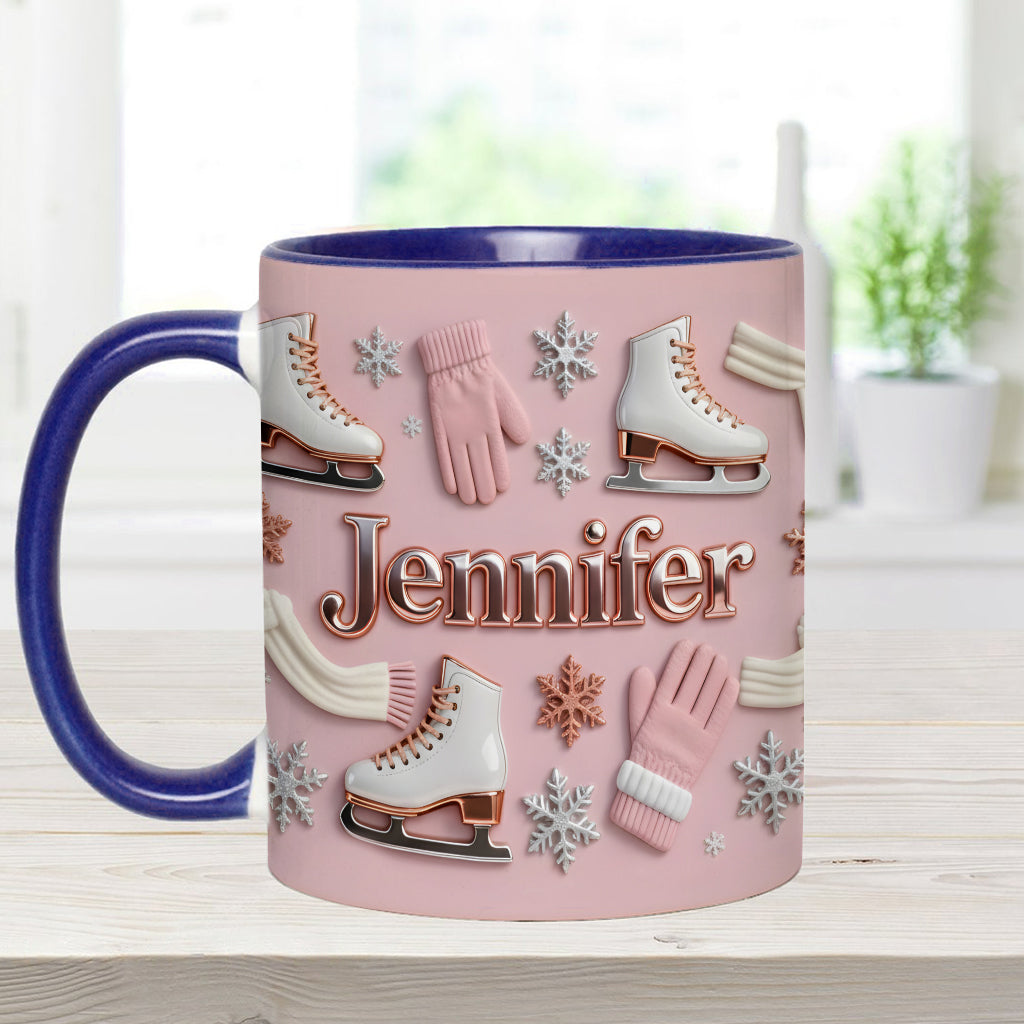 Eislaufen macht mich glücklich – Personalisierte Tasse und Untersetzer mit Eislaufmotiv