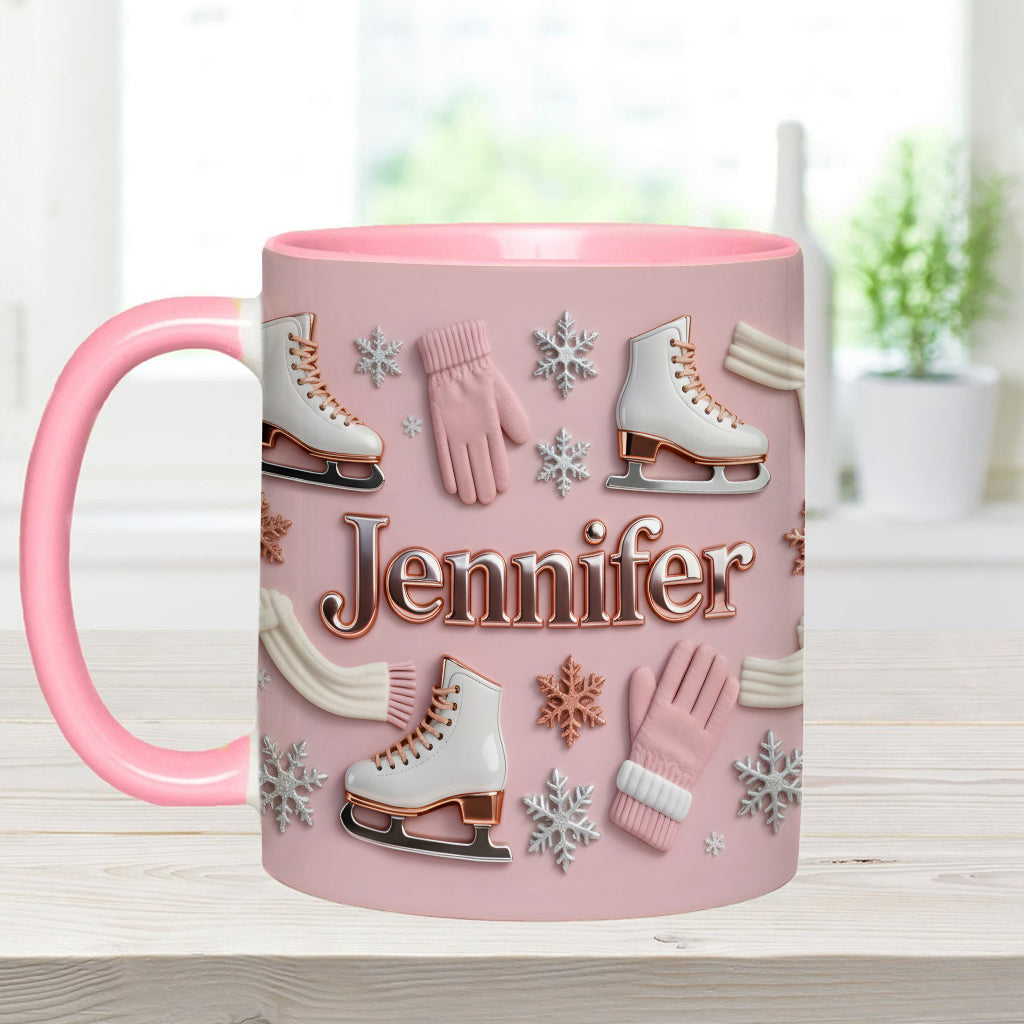 Eislaufen macht mich glücklich – Personalisierte Tasse und Untersetzer mit Eislaufmotiv