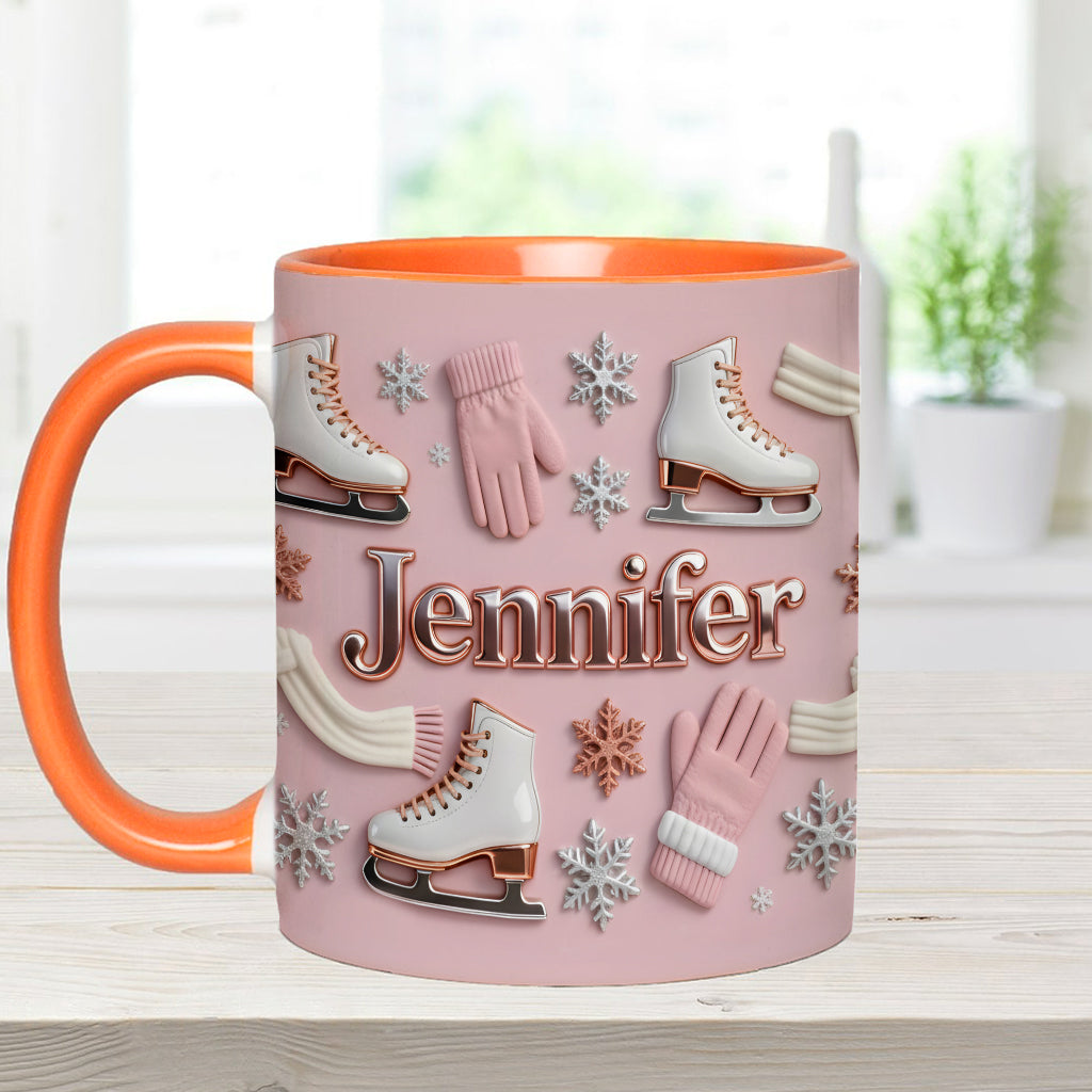 Eislaufen macht mich glücklich – Personalisierte Tasse und Untersetzer mit Eislaufmotiv