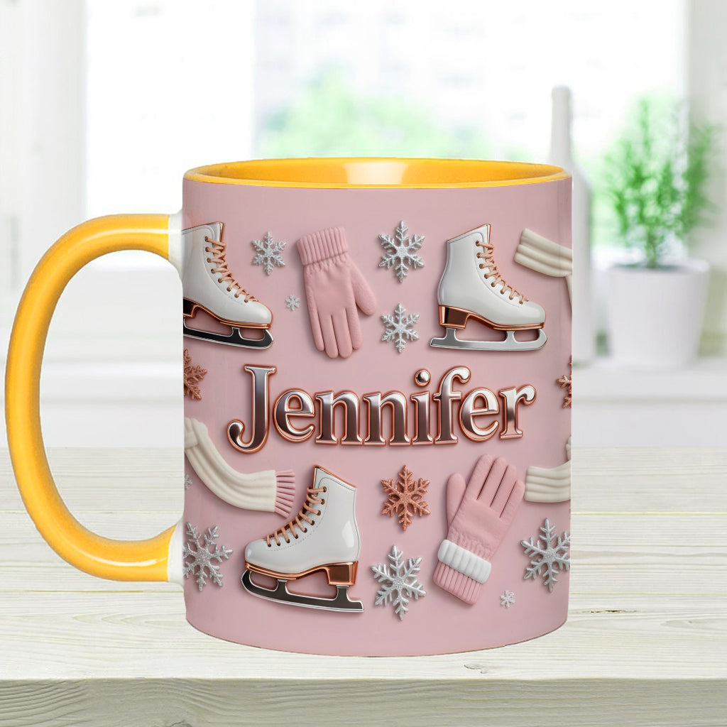 Eislaufen macht mich glücklich – Personalisierte Tasse und Untersetzer mit Eislaufmotiv