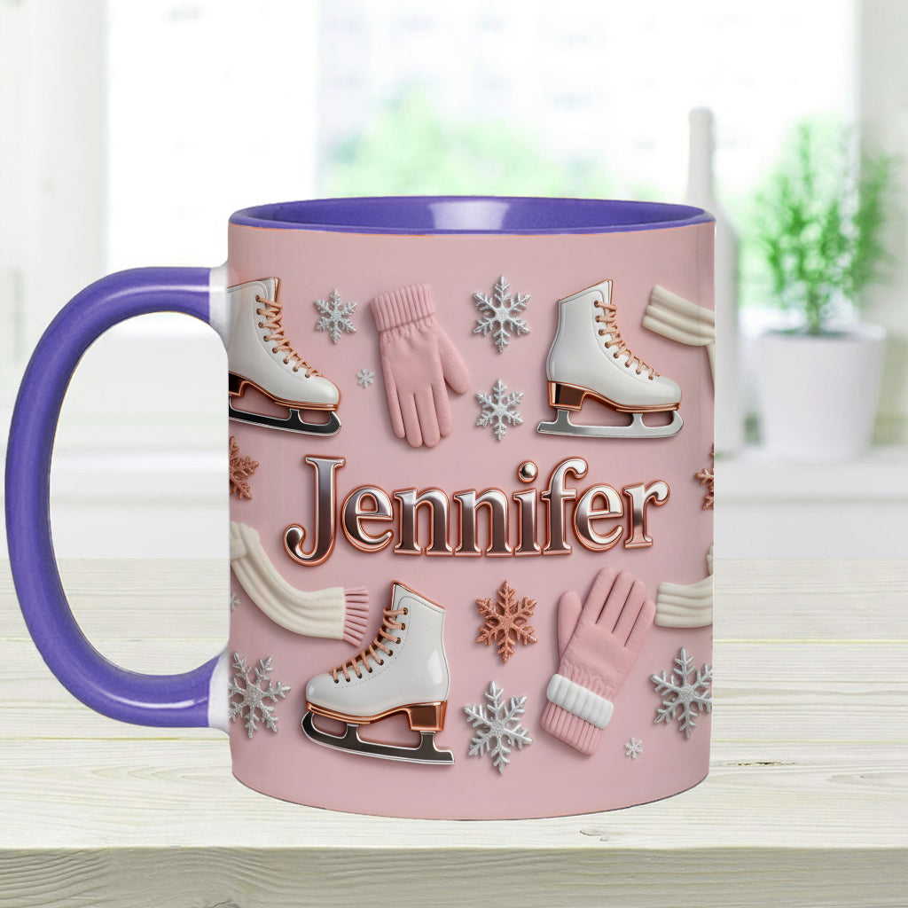 Eislaufen macht mich glücklich – Personalisierte Tasse und Untersetzer mit Eislaufmotiv