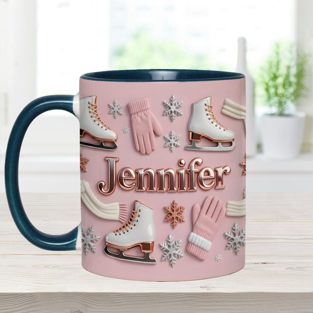 Eislaufen macht mich glücklich – Personalisierte Tasse und Untersetzer mit Eislaufmotiv