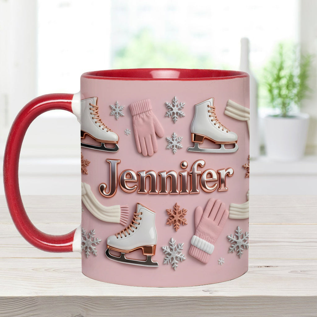 Eislaufen macht mich glücklich – Personalisierte Tasse und Untersetzer mit Eislaufmotiv