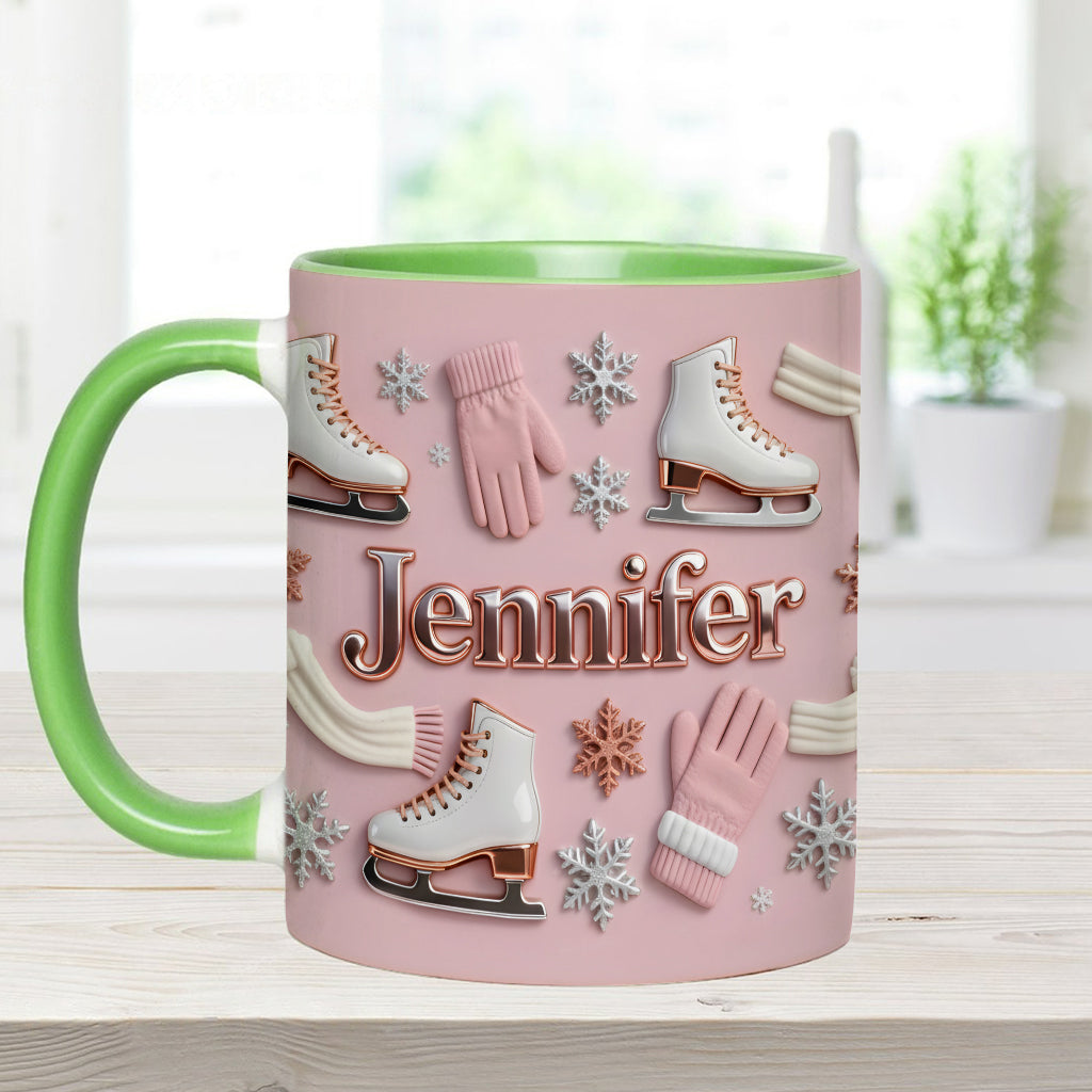Eislaufen macht mich glücklich – Personalisierte Tasse und Untersetzer mit Eislaufmotiv