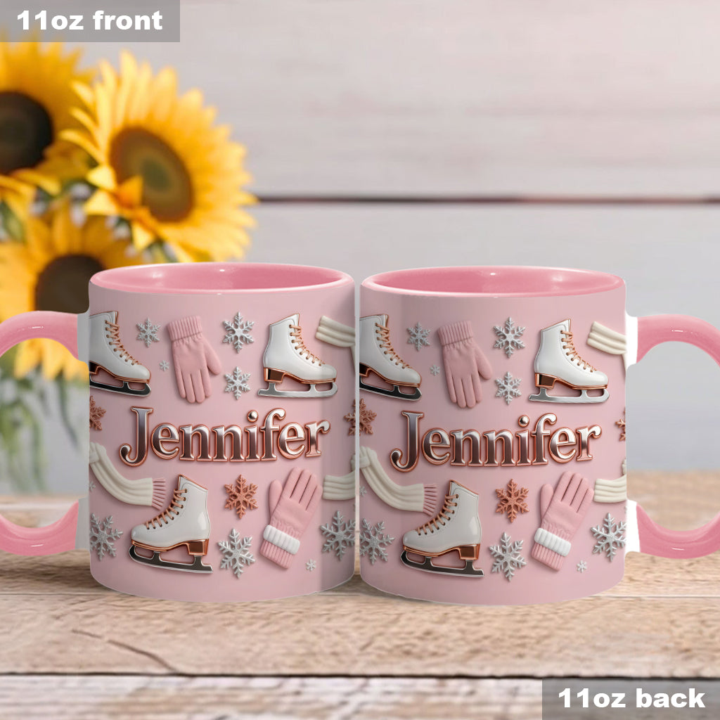 Eislaufen macht mich glücklich – Personalisierte Tasse und Untersetzer mit Eislaufmotiv