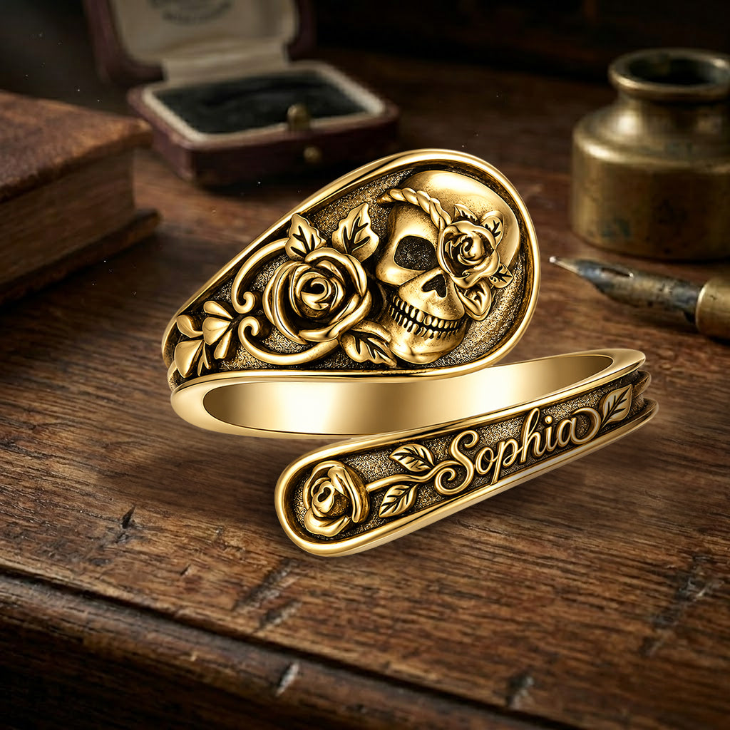 Skull & Rose - Personalized Skull Adjustable Shaped Ring
