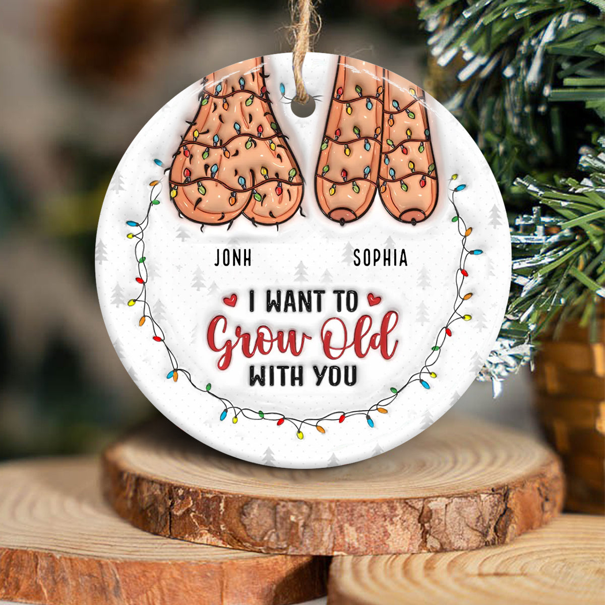 Naughty but Nice - Personalized Couple Ceramic Circle Ornament