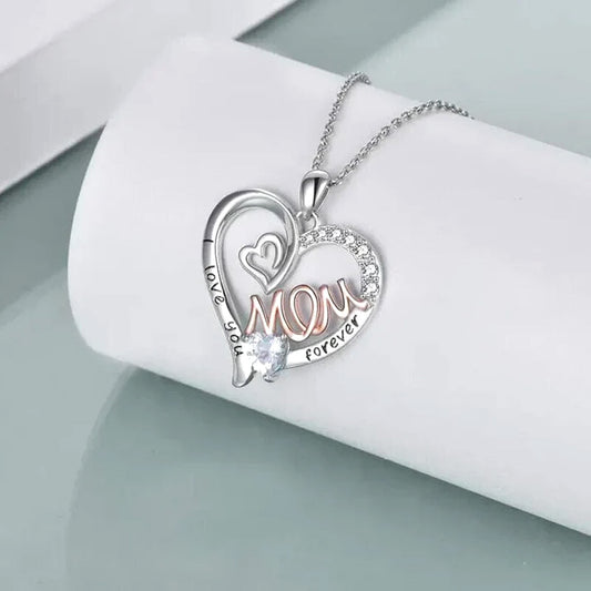 I Love You Mom Necklace Heart Pendant Rhinestone Jewelry with Box Gifts for Mom