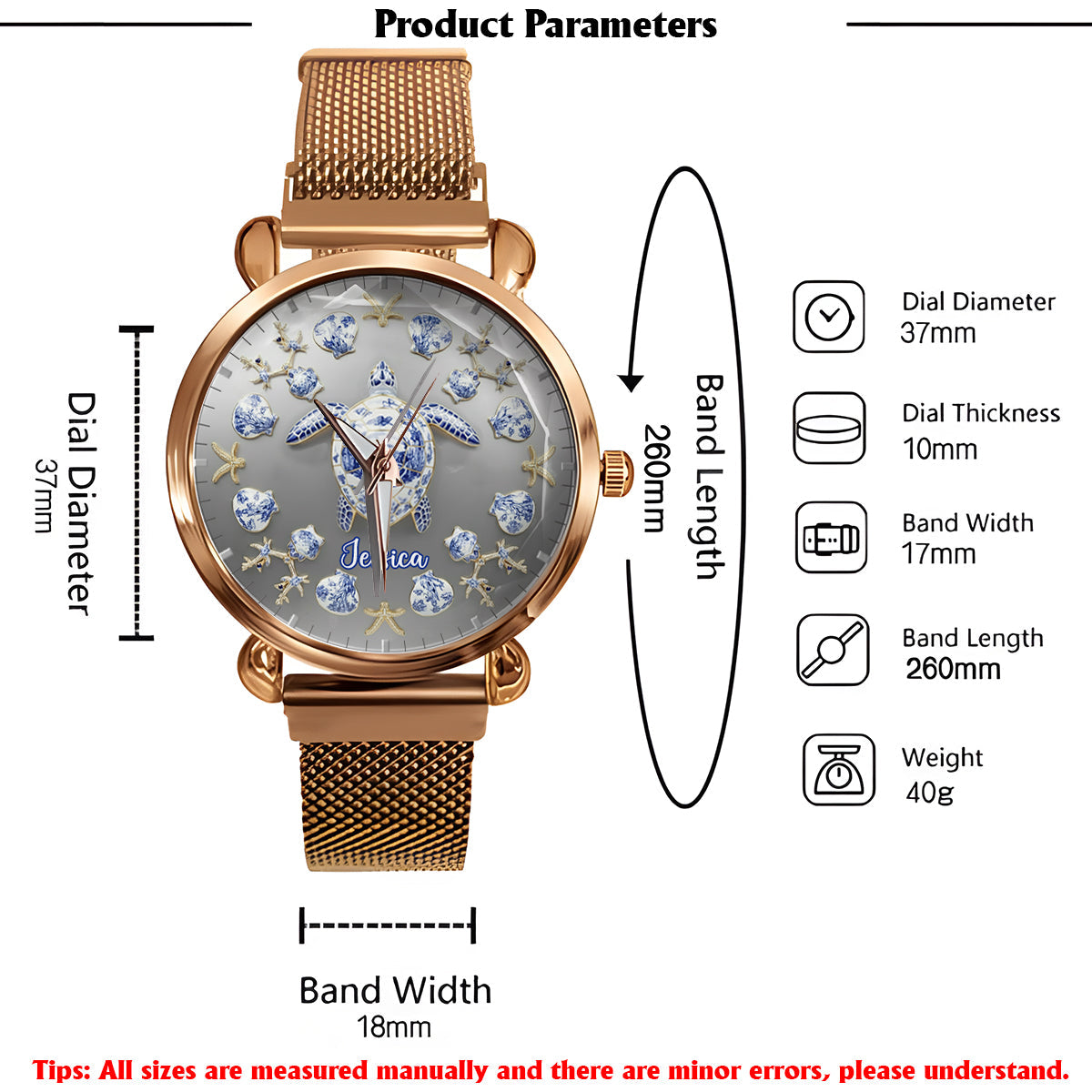Toile De Jouy Tortue - Montre-bracelet personnalisée pour femme en forme de tortue