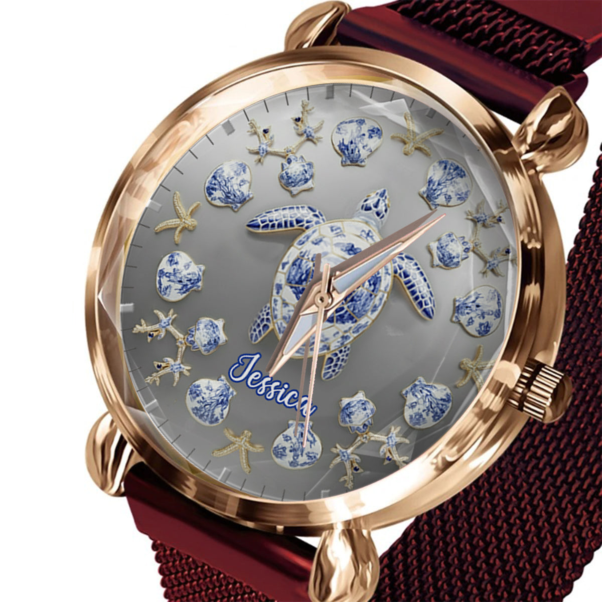 Toile De Jouy Tortue - Montre-bracelet personnalisée pour femme en forme de tortue