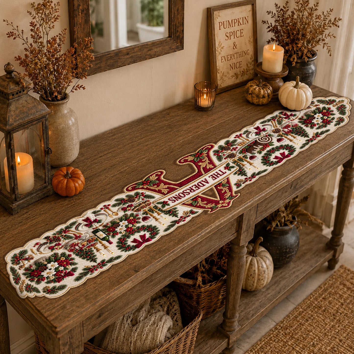 Christmas Initial Table Runner Family Gift - Personalized Family Custom Shape Table Runner