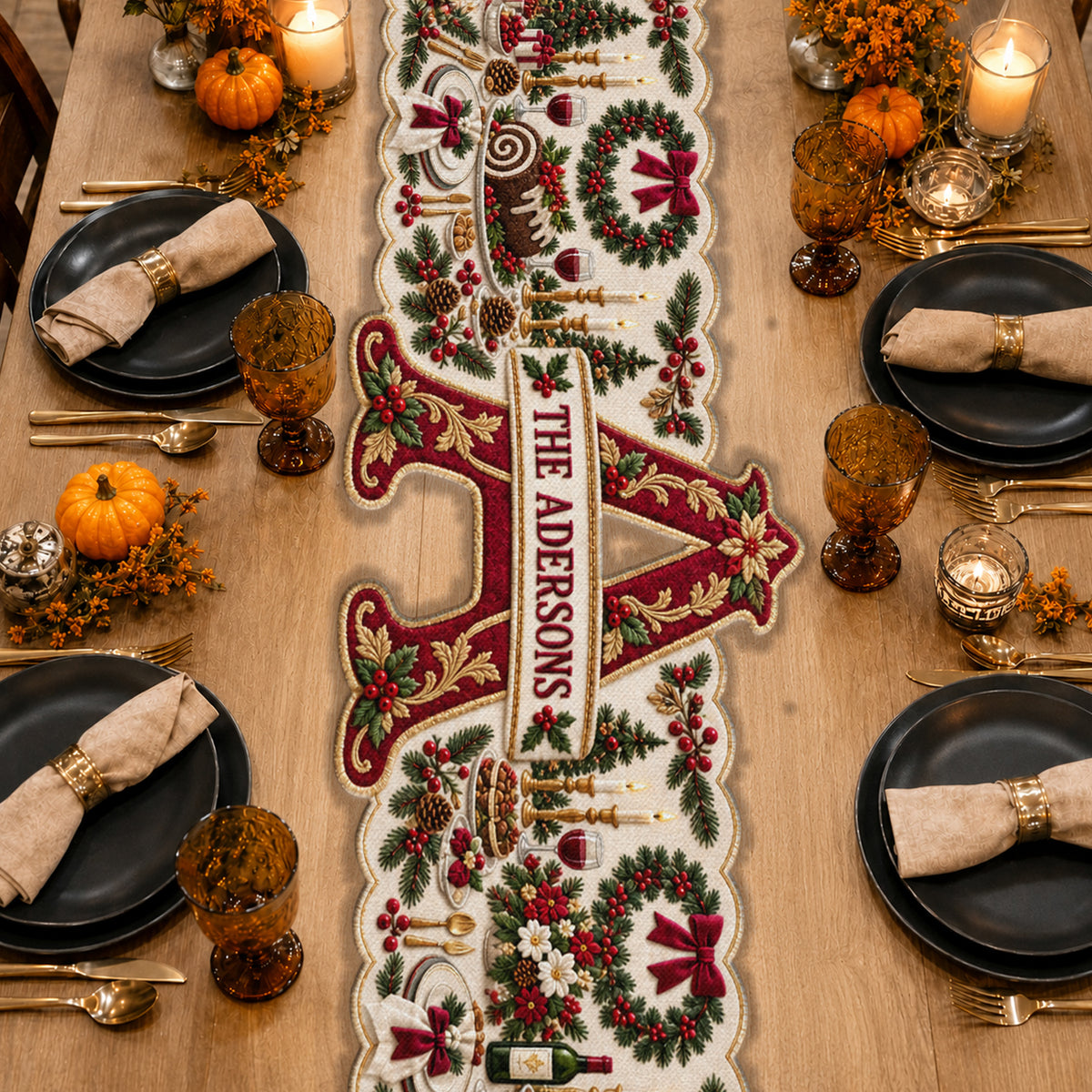 Christmas Initial Table Runner Family Gift - Personalized Family Custom Shape Table Runner