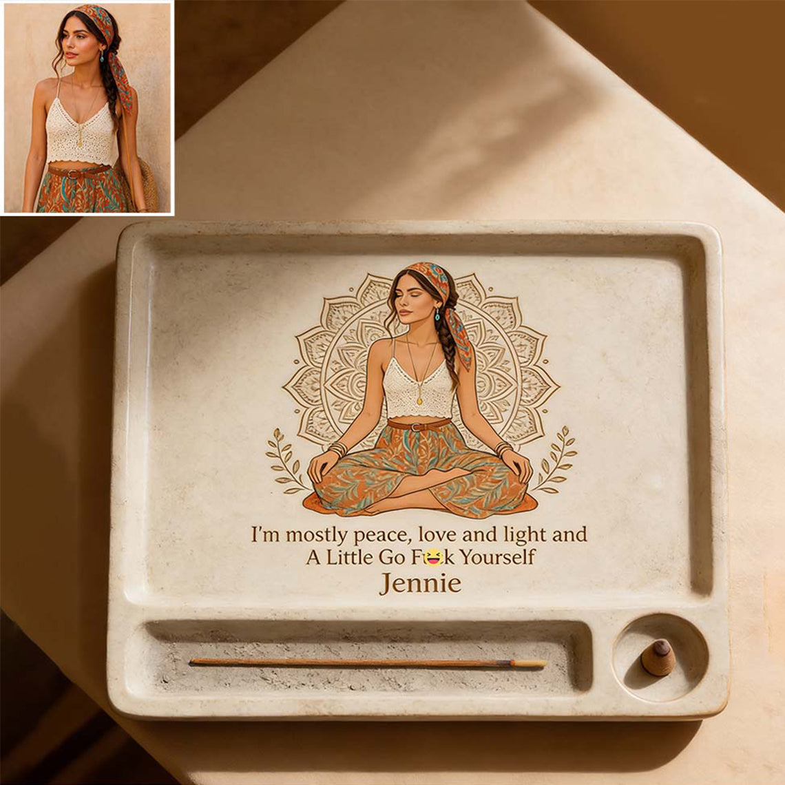 Namaste - Plateau polyvalent personnalisé Hippie