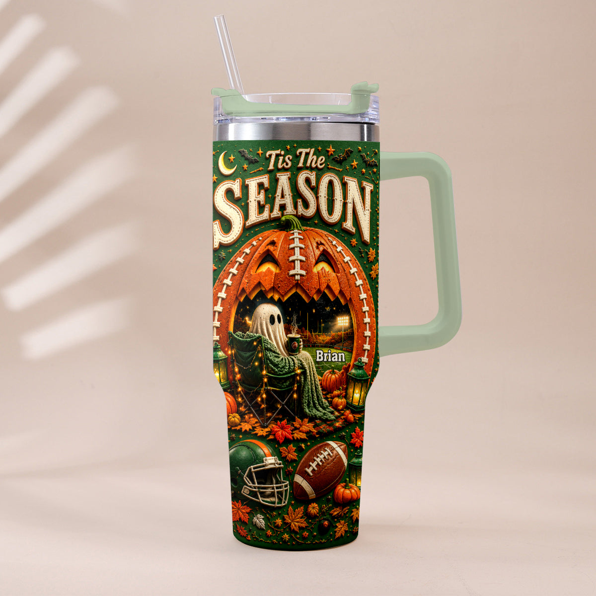 Tis The Season - Personalized Football Tumbler With Handle