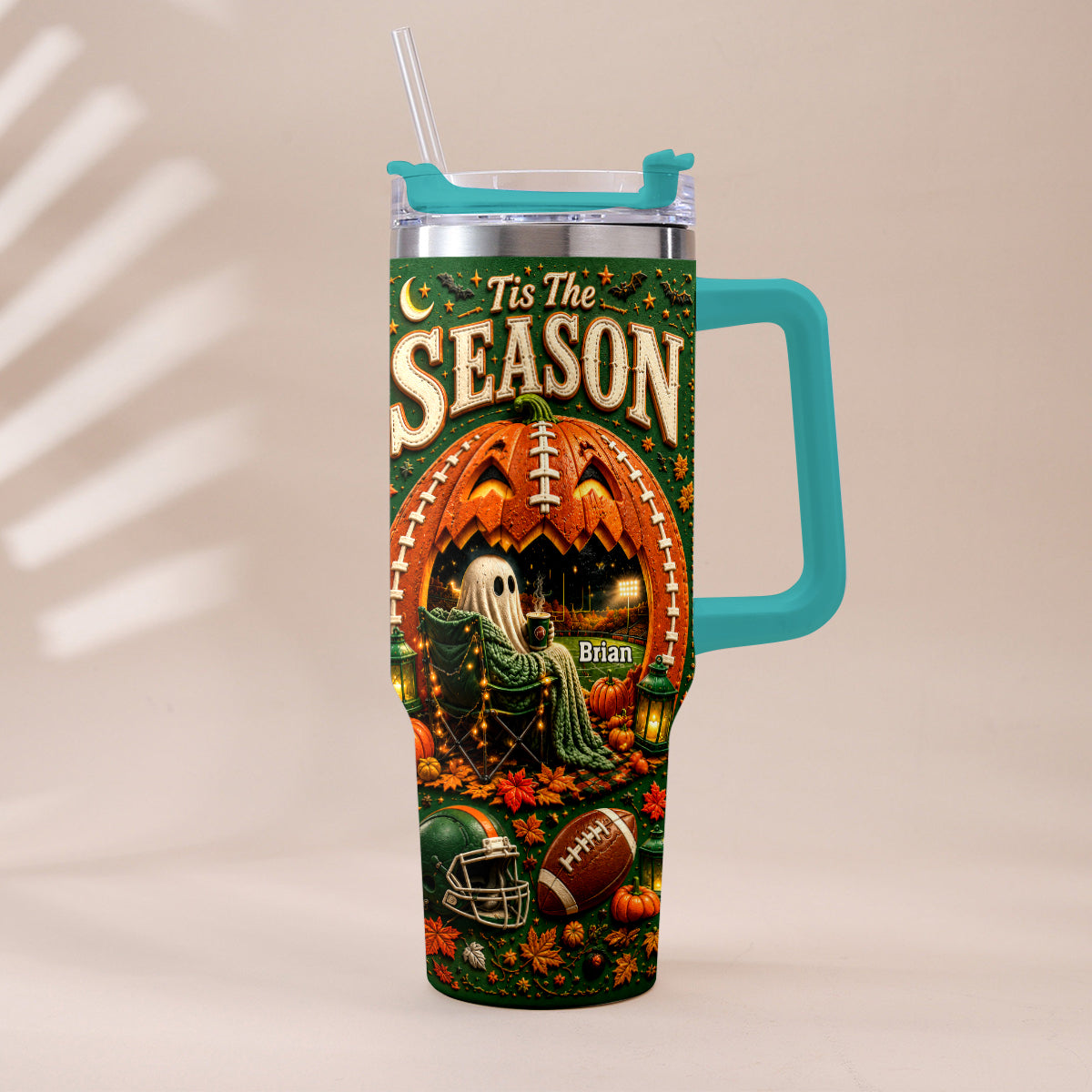 Tis The Season - Personalized Football Tumbler With Handle