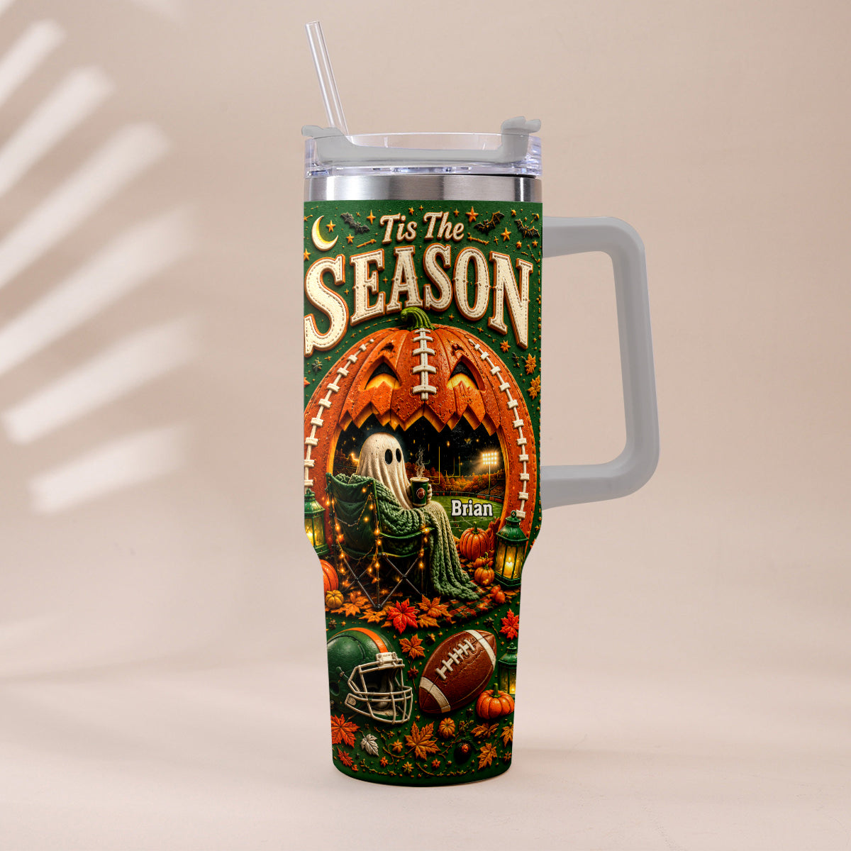 Tis The Season - Personalized Football Tumbler With Handle