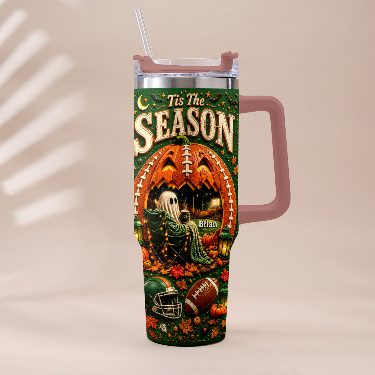 Tis The Season - Personalized Football Tumbler With Handle