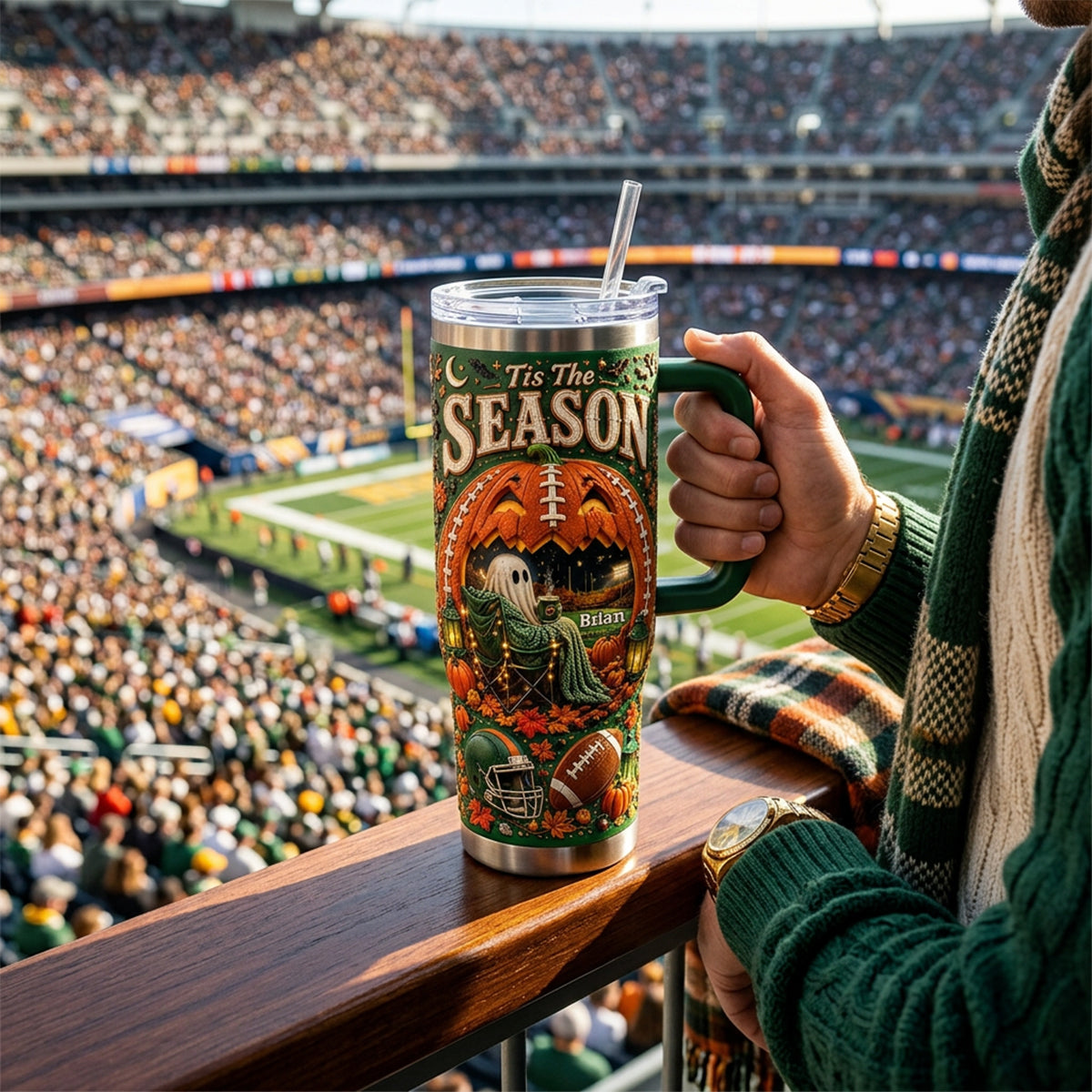 Tis The Season - Personalized Football Tumbler With Handle