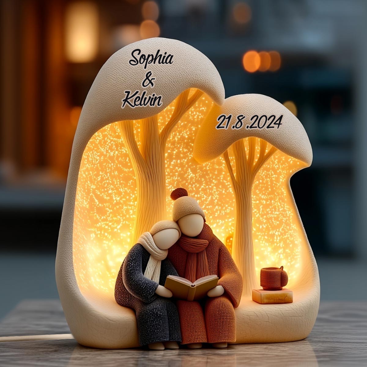 Lovely Couple Read Book Together - Personalized Couple Acrylic LED Night Light