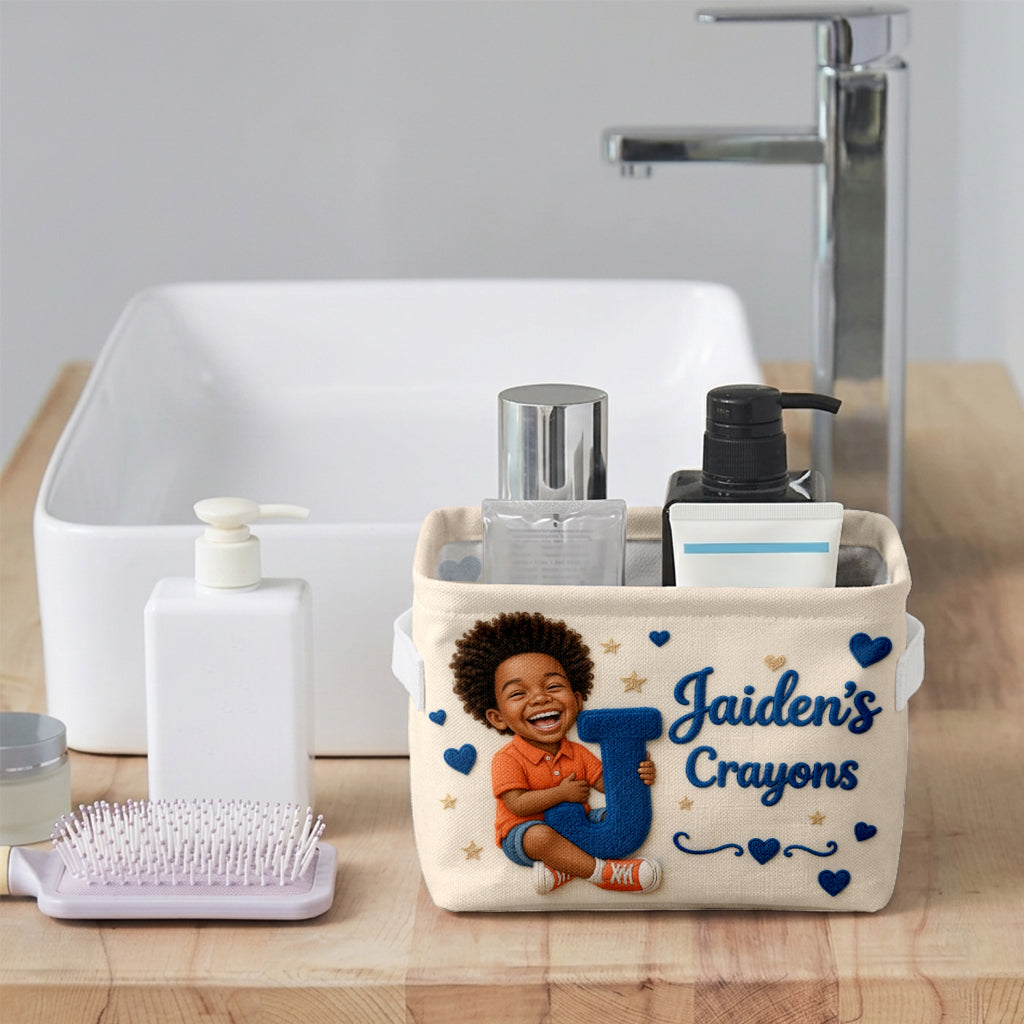 Initial Name Letter Kid's Storage Basket - Personalized Kid Rectangle Storage Basket