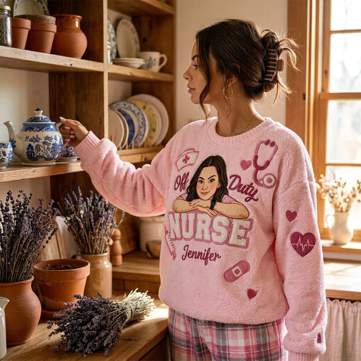 Off Duty Nurse - Personalized Nurse Fleece Lounge Set