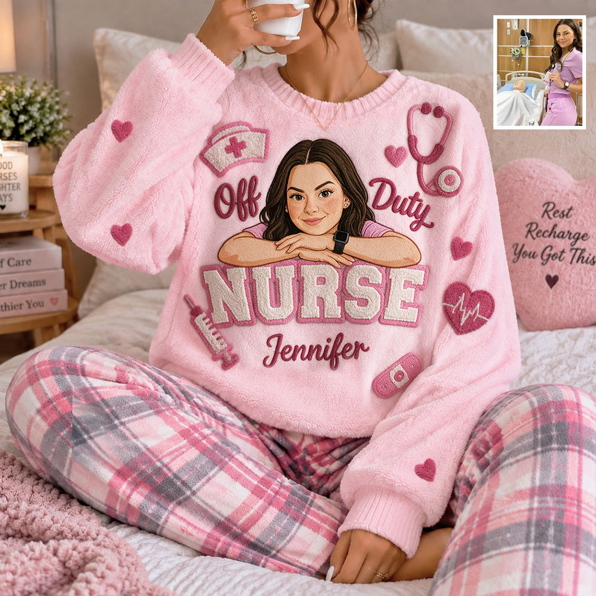 Off Duty Nurse - Personalized Nurse Fleece Lounge Set