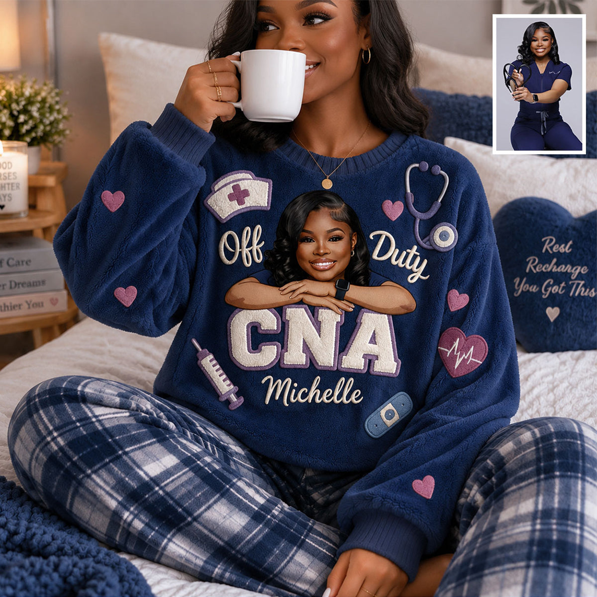 Off Duty Nurse - Personalized Nurse Fleece Lounge Set