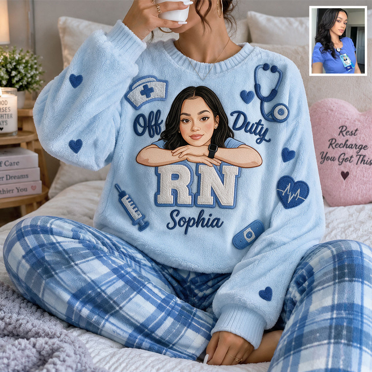 Off Duty Nurse - Personalized Nurse Fleece Lounge Set
