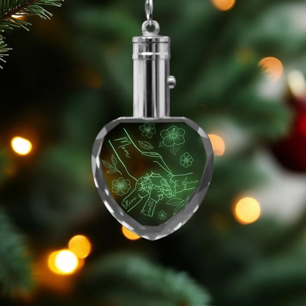 Mother Holding Hands - Personalized Mother LED Light Crystal Keychain