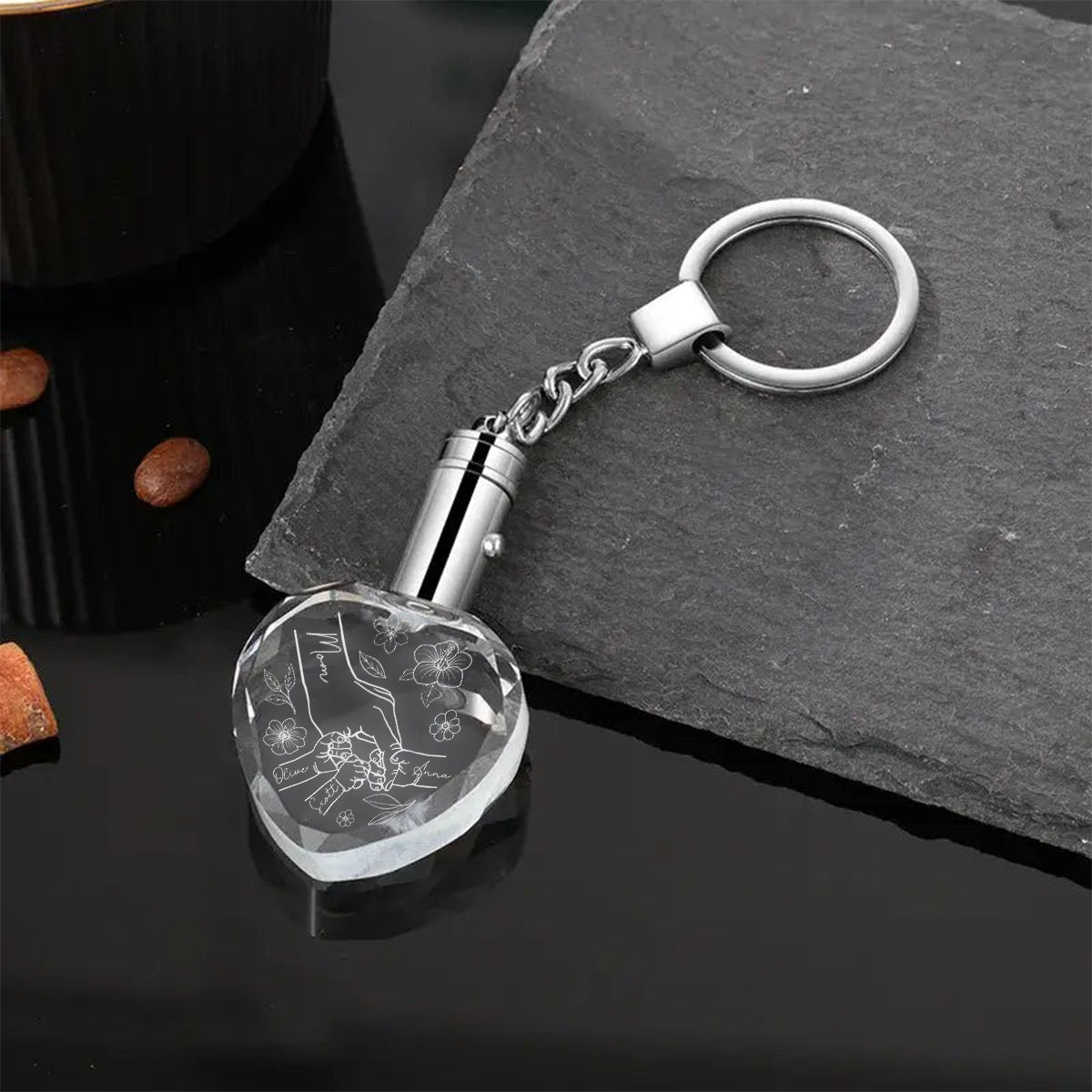 Mother Holding Hands - Personalized Mother LED Light Crystal Keychain