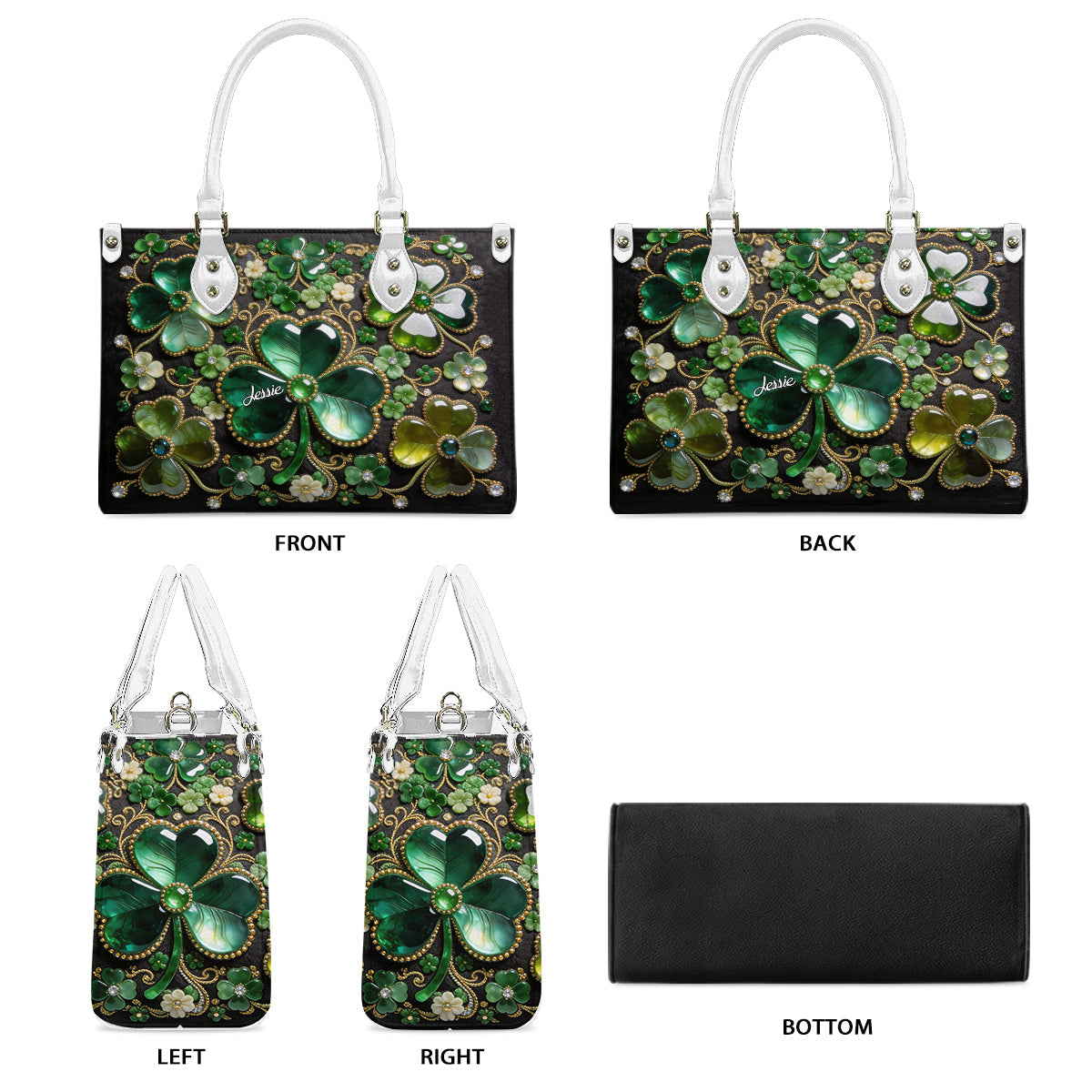 Kleeblatt-Glücksbringer – personalisierte irische Lederhandtasche