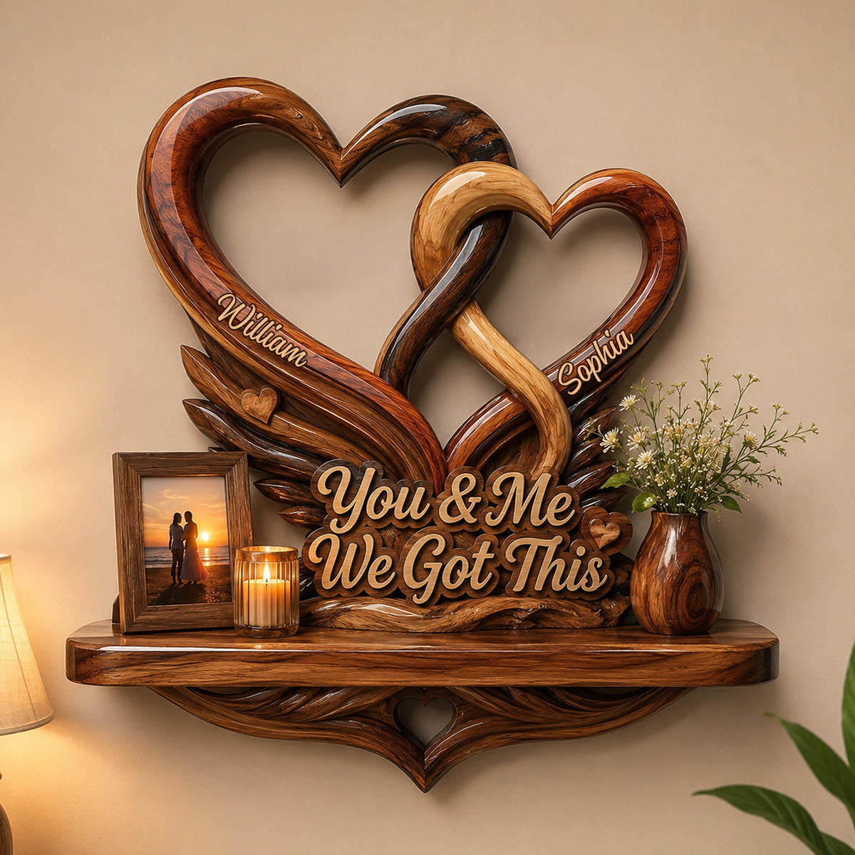 We Got This - Personalized Couple Wooden Floating Shelf