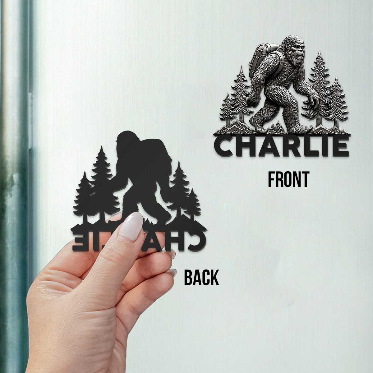 Wandernder Sasquatch – Personalisierter Wandermagnet